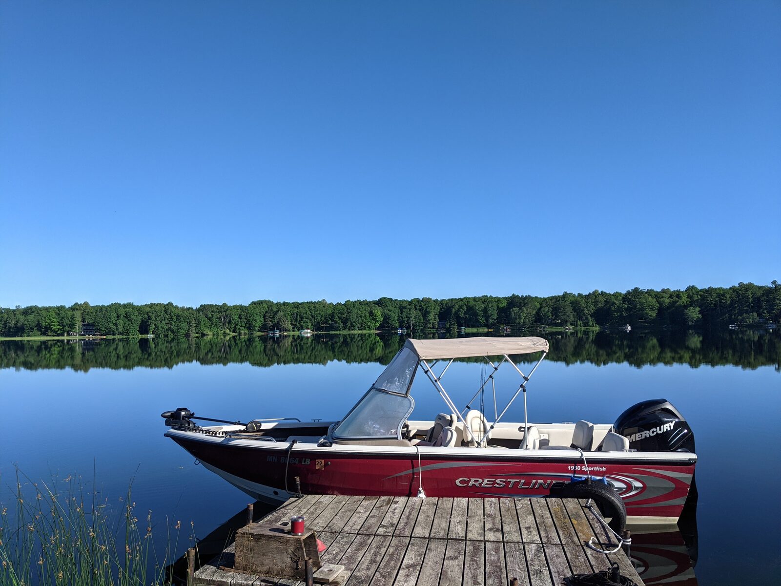 Dock with boat and water toys on Schnur Lake