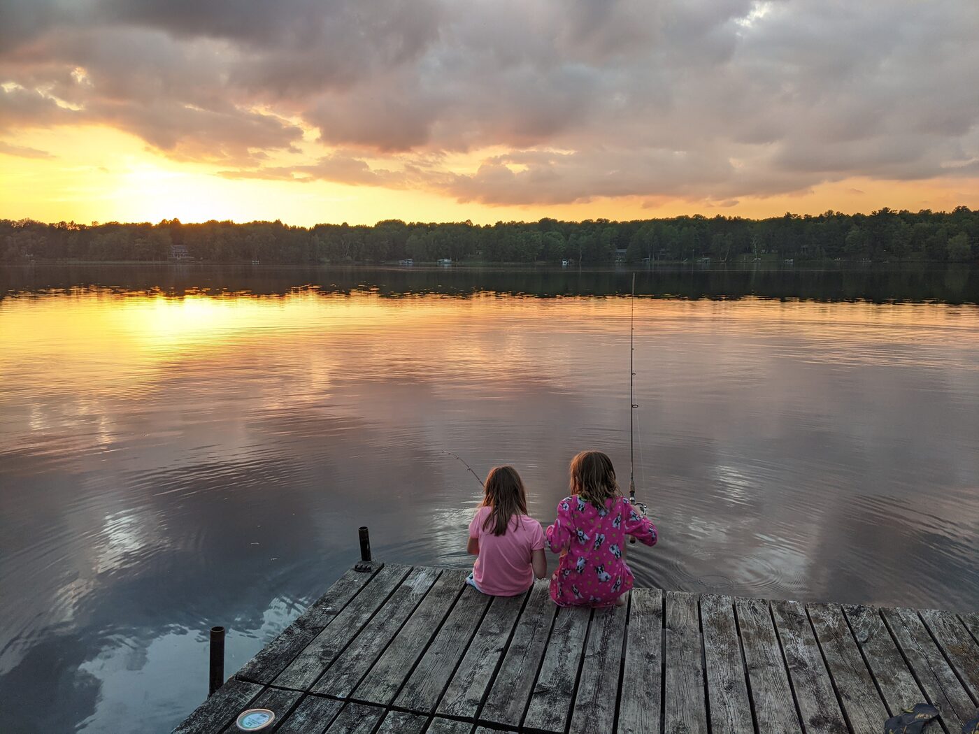 Sunset fishing from the dock on Schnur Lake